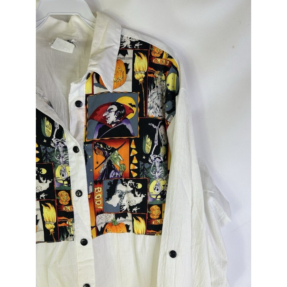 Vintage 80s Halloween Patchwork Button Front Shir… - image 7